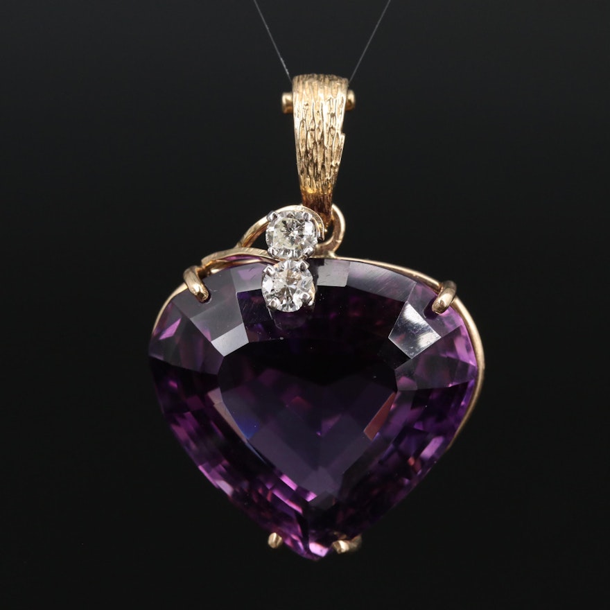 14K Amethyst Enhancer Pendant with Diamond Accents