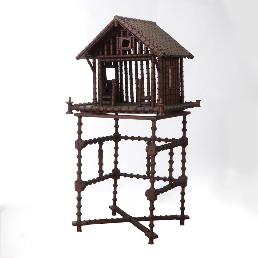 Handcrafted Folk Art Spool Manger and Stand