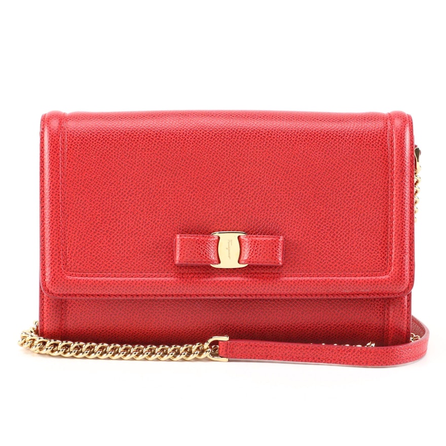 Salvatore Ferragamo Ginny Two-Way Bag in Red Grained Leather
