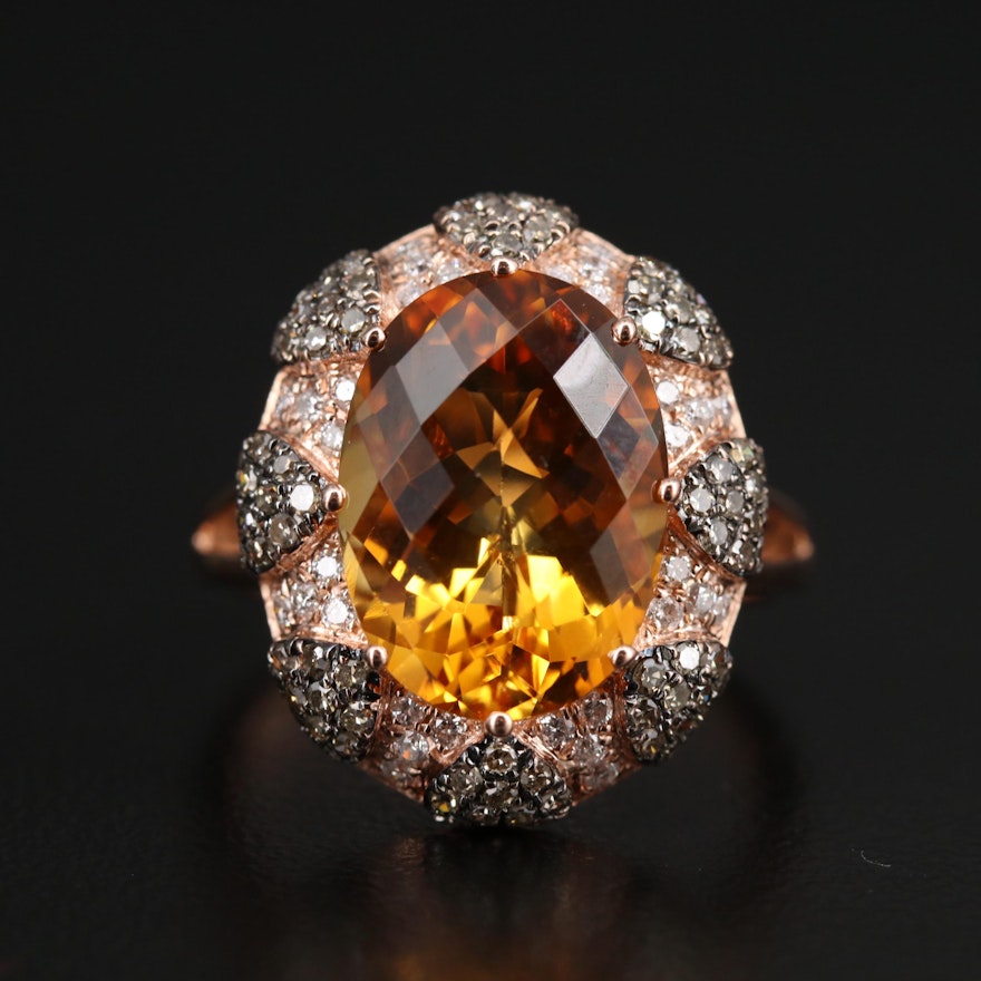 BH 14K Rose Gold Citrine and Diamond Ring