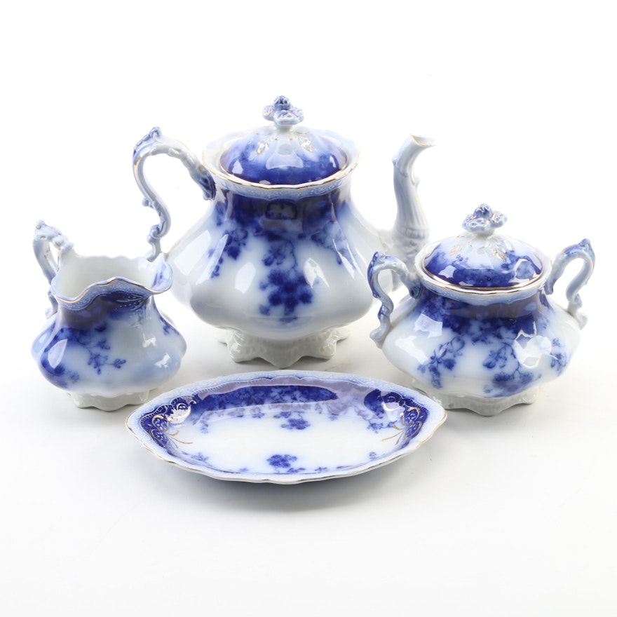 Johnson Brothers "Clayton" Flow Blue Tea Service, Early 20th Century