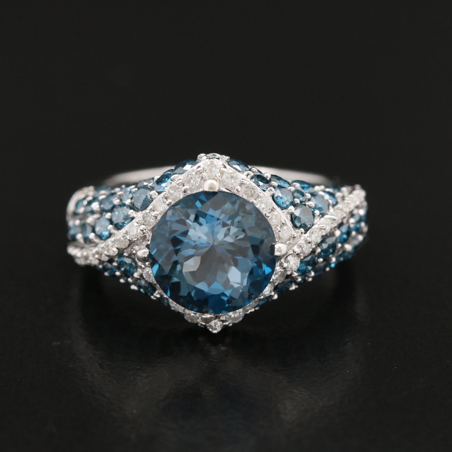 14K Blue Topaz and 1.48 CTW Diamond Ring
