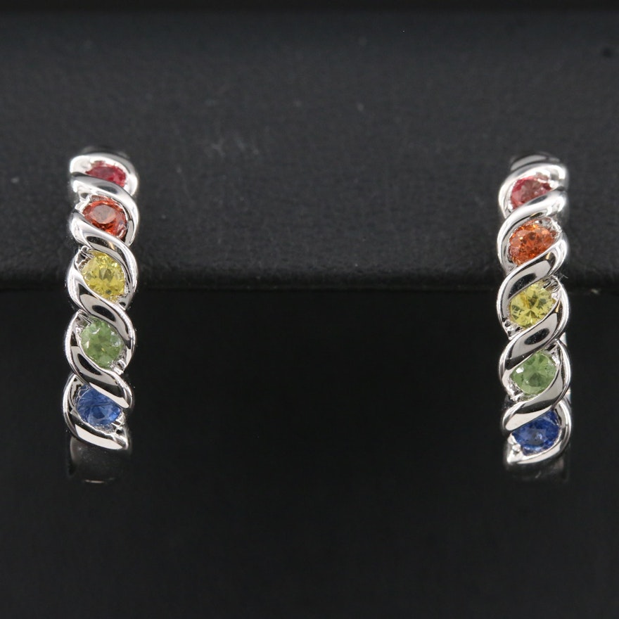 Sterling Silver Multi-Colored Sapphire Rainbow Huggie Earrings