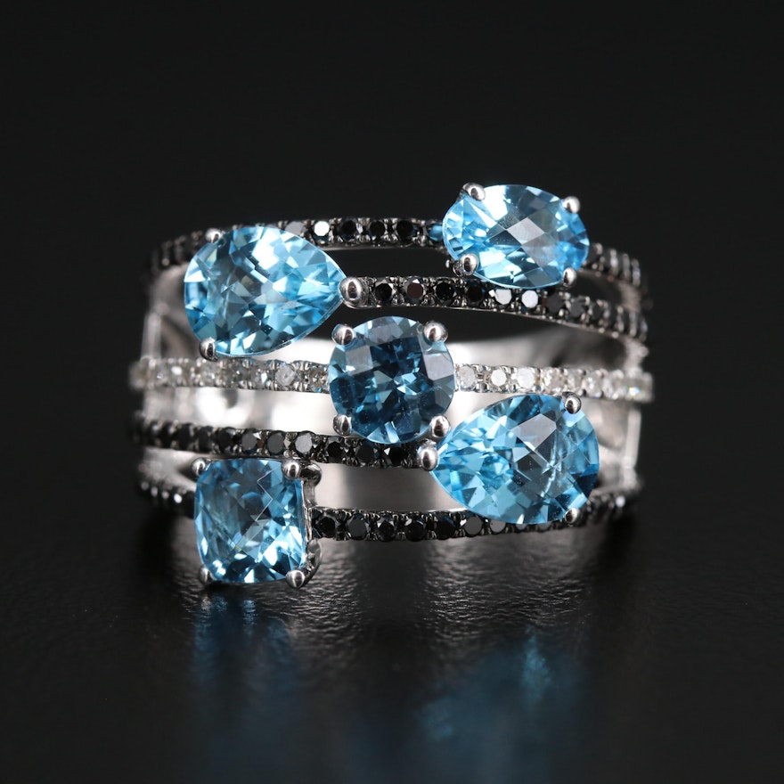 BH 14K Blue Topaz and Diamond Multi-Row Ring
