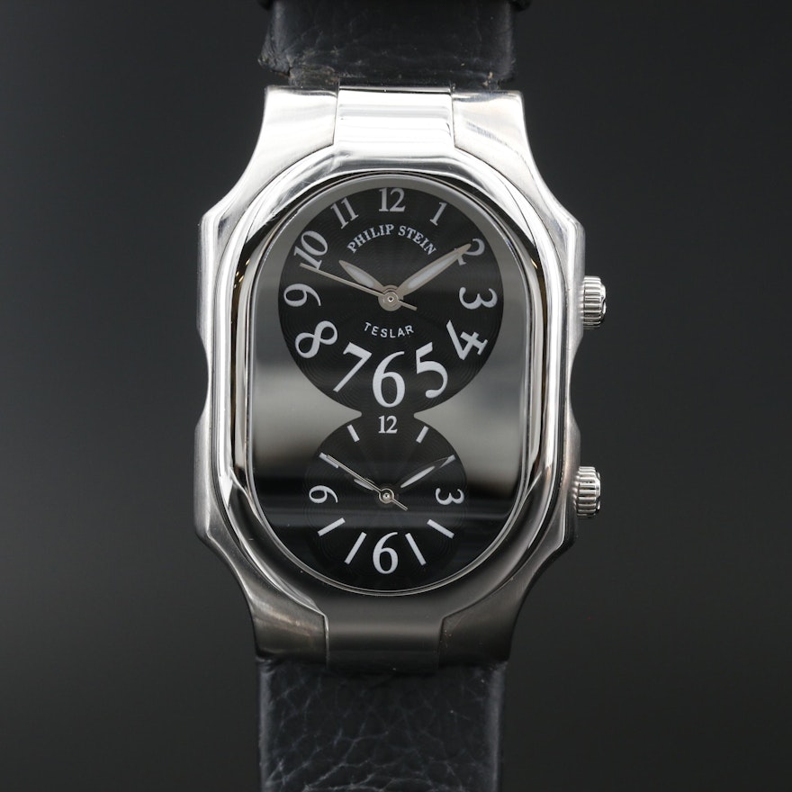 Philip Stein "Teslar Dual Time" Stainless Steel Quartz Wristwatch