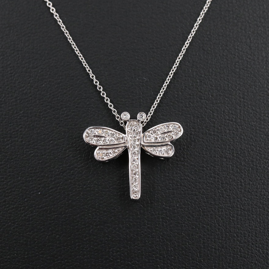 14K Diamond Dragonfly Pendant Necklace