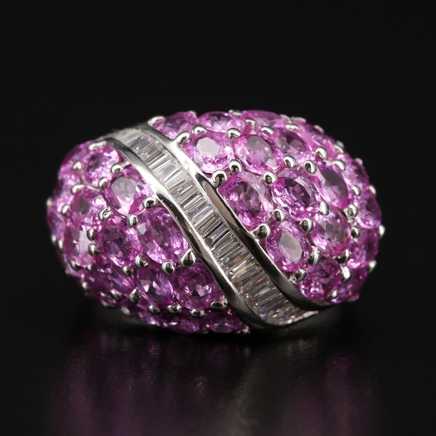 14K Gold Pink Sapphire and Diamond Wave Bombé Ring