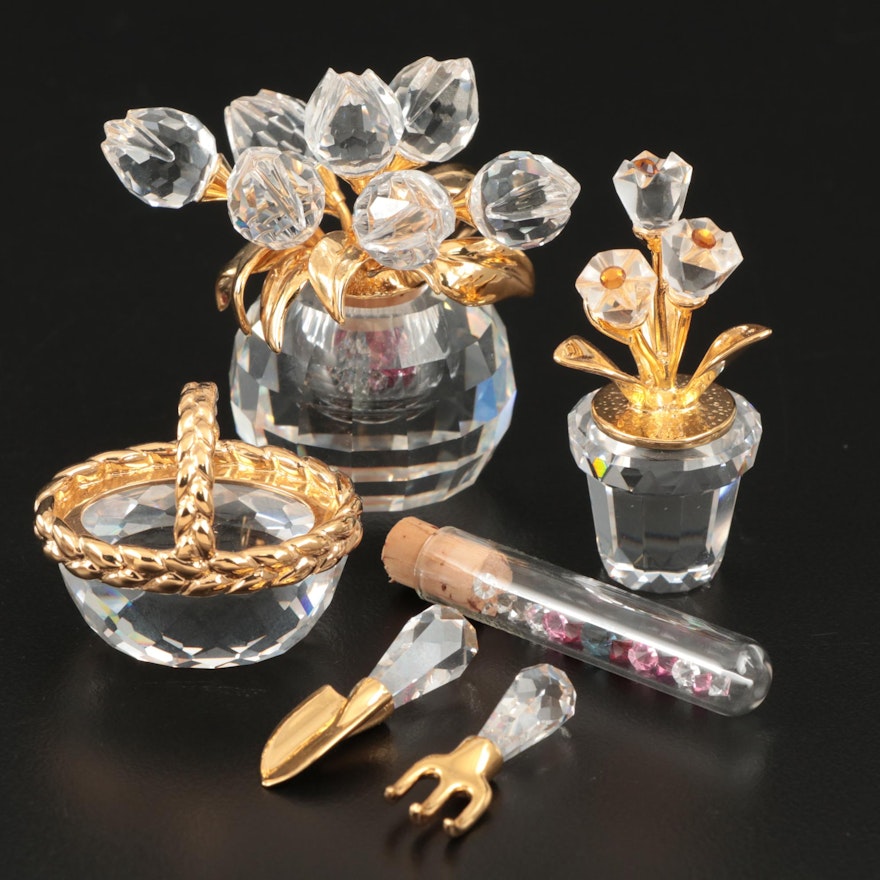 Swarovski Crystal Memories Floral Figurines and Gardening Set