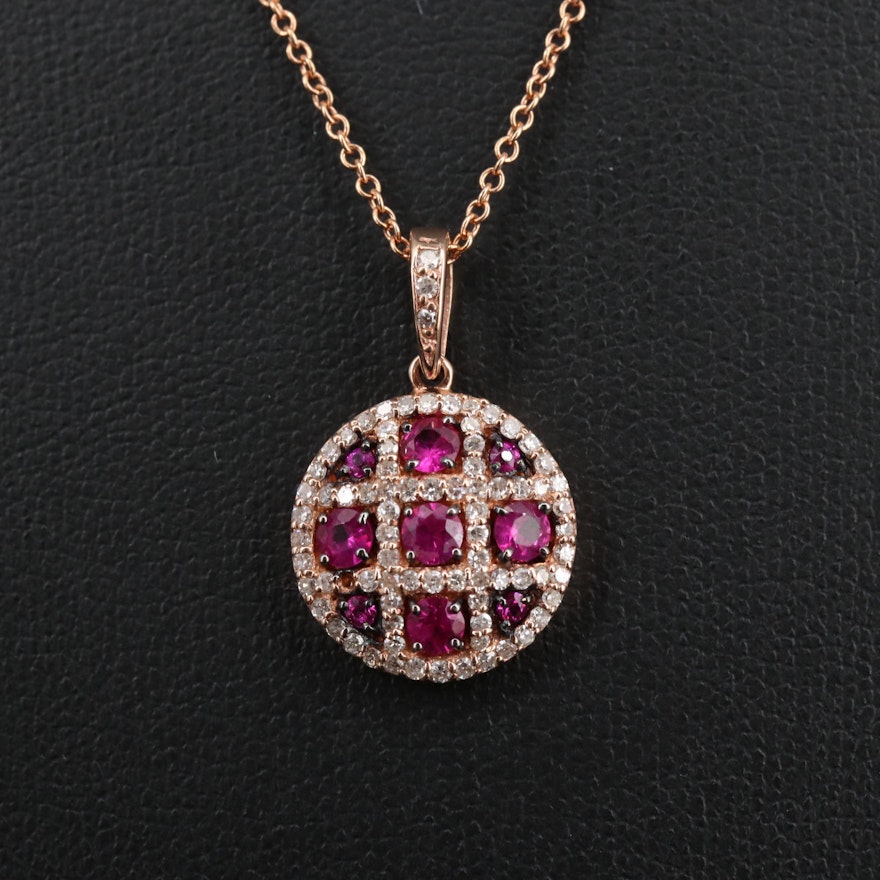 EFFY 14K Rose Gold Diamond and Ruby Necklace
