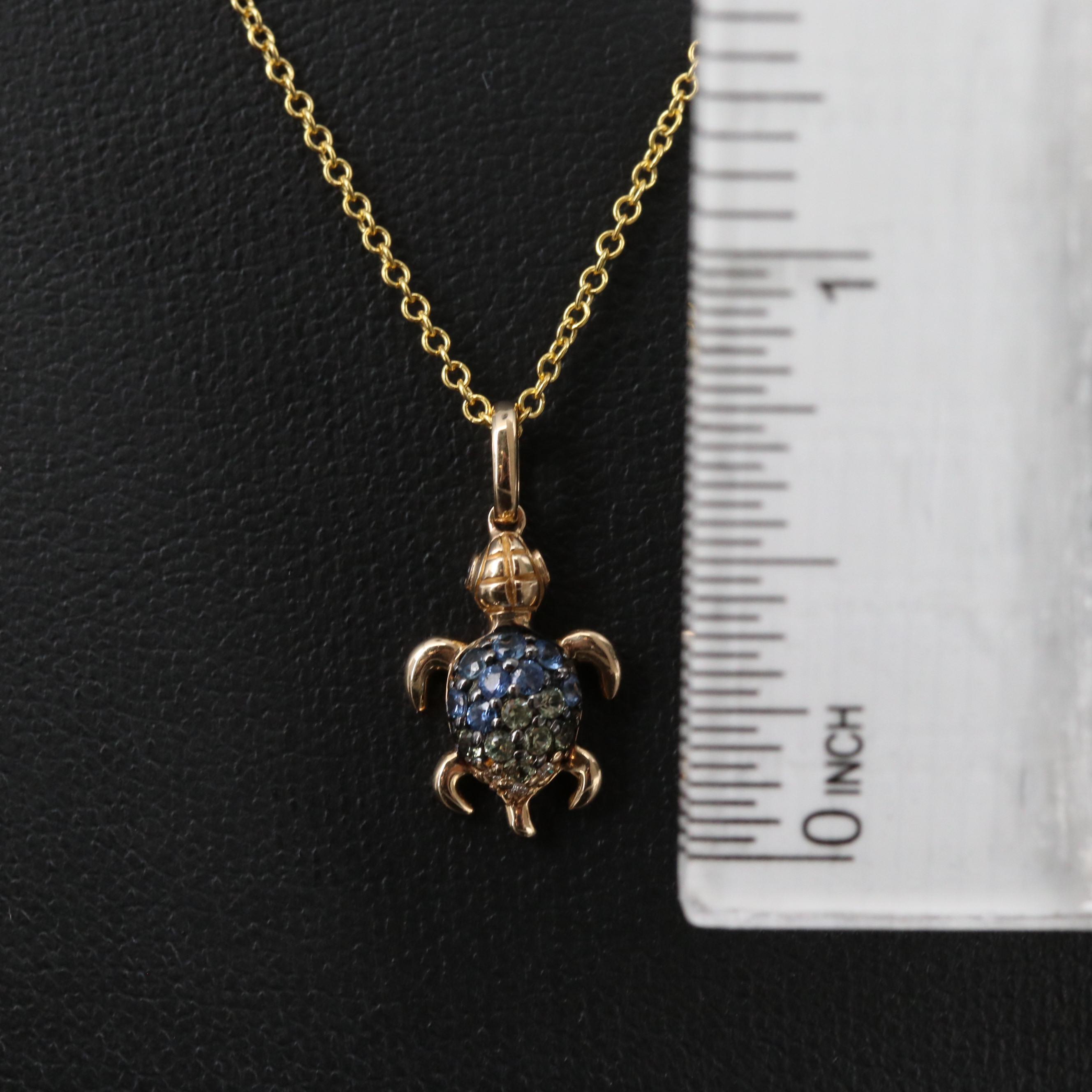 EFFY 14K Diamond and Sapphire Sea Turtle Pendant Necklace