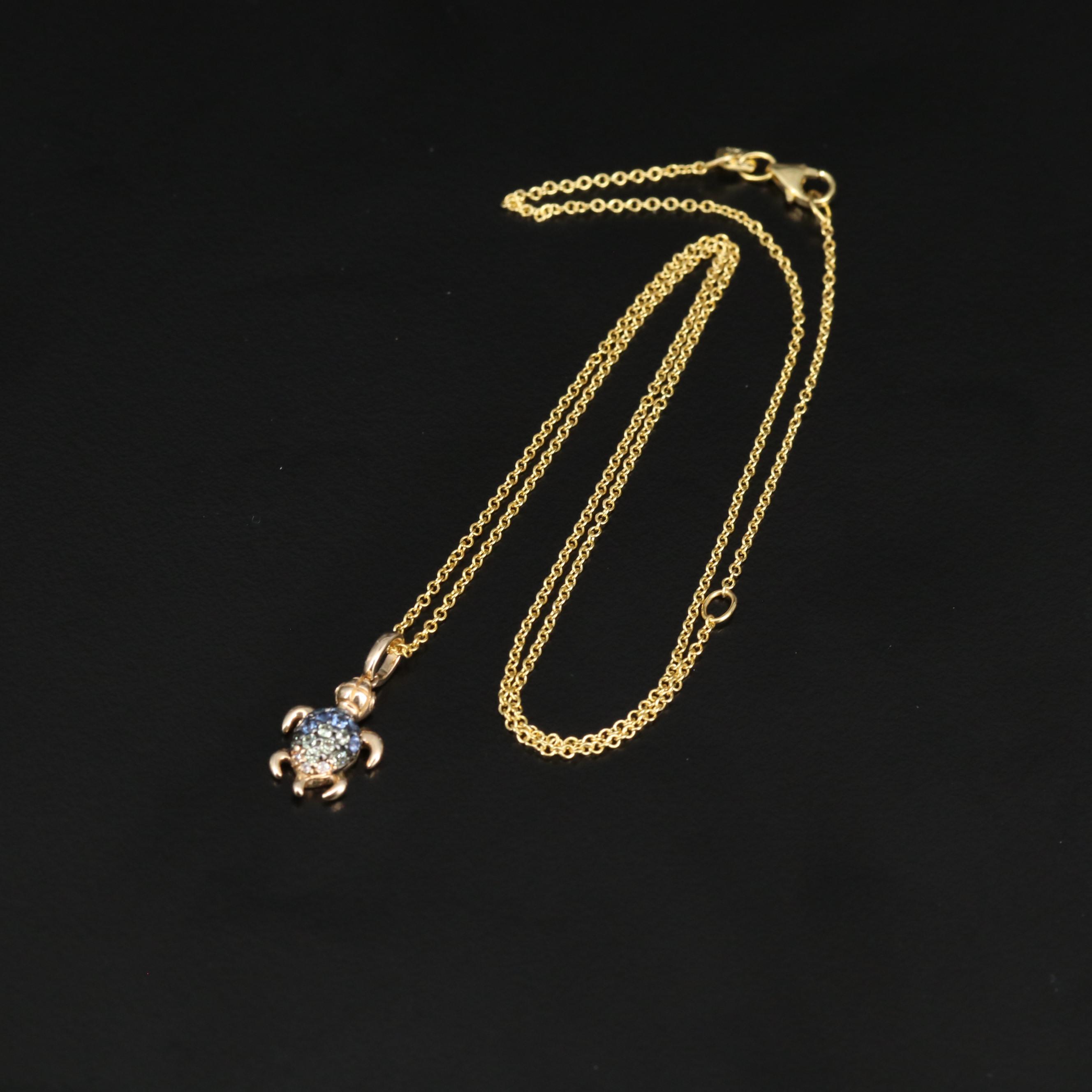 EFFY 14K Diamond and Sapphire Sea Turtle Pendant Necklace
