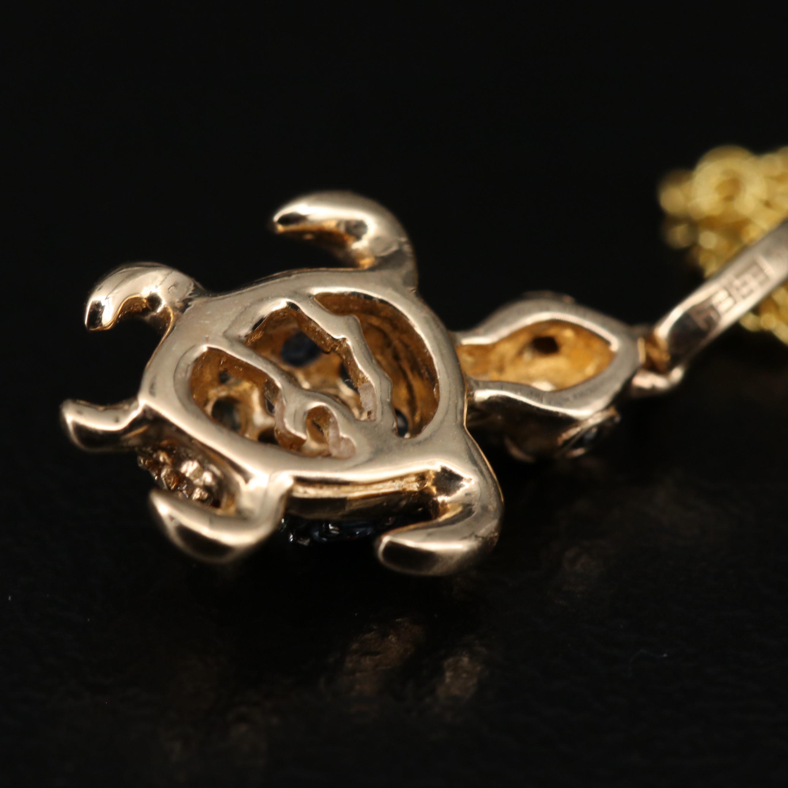 EFFY 14K Diamond and Sapphire Sea Turtle Pendant Necklace