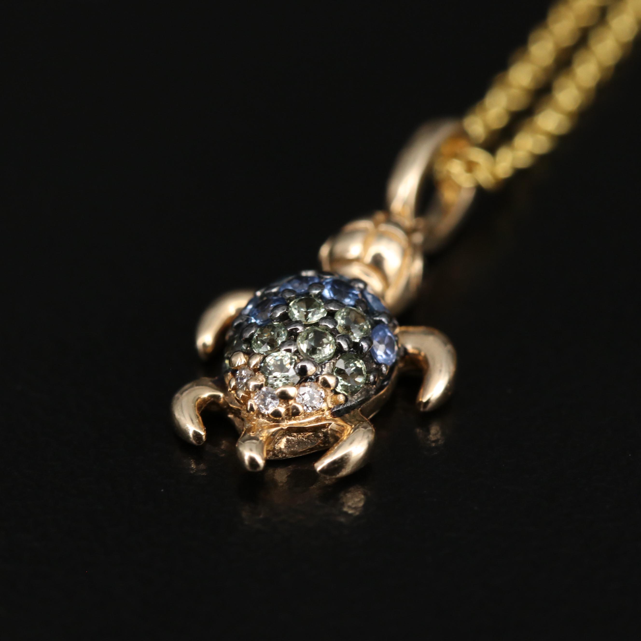 EFFY 14K Diamond and Sapphire Sea Turtle Pendant Necklace