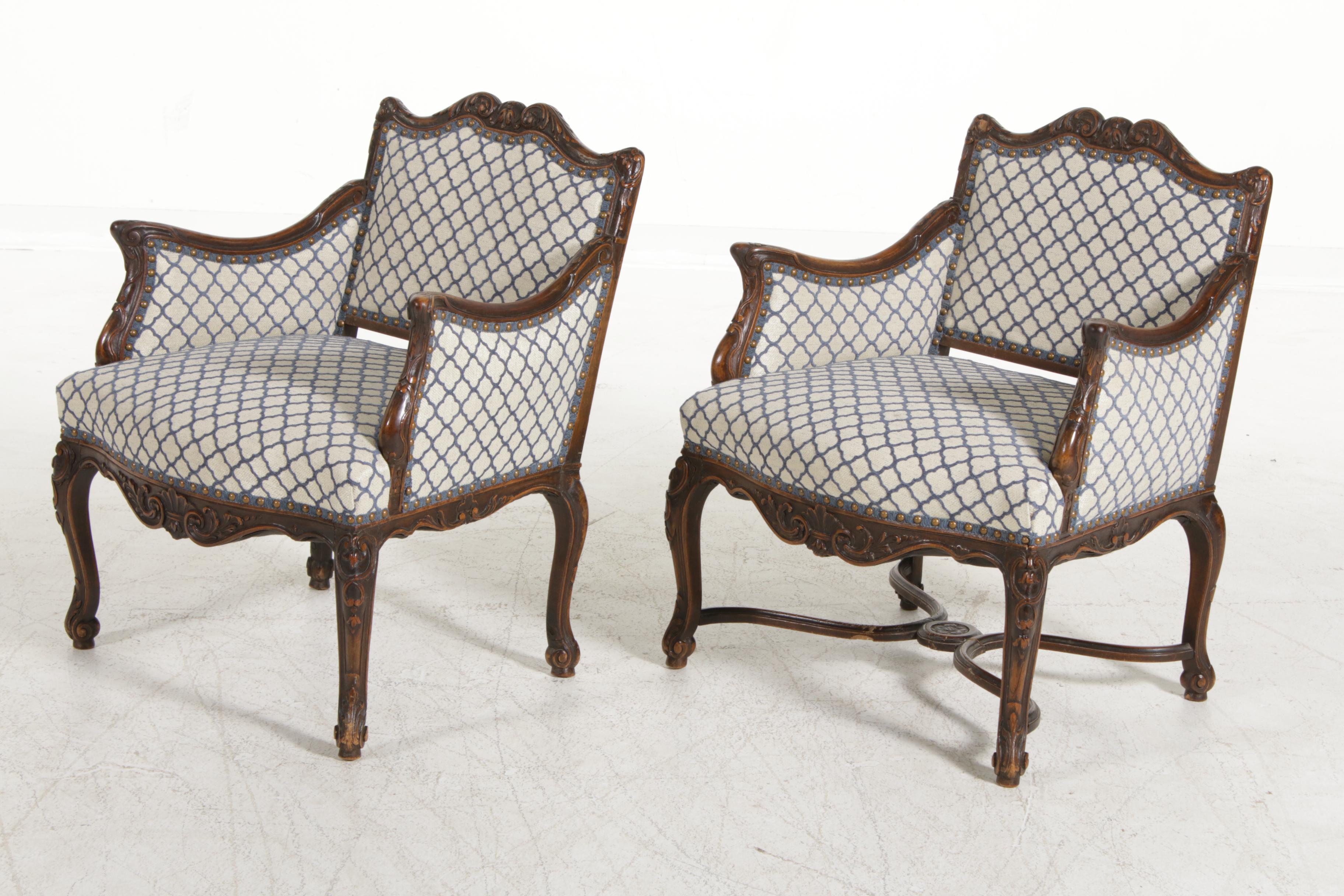 Pair of French Provincial Style Armchairs, Mid-20th Century