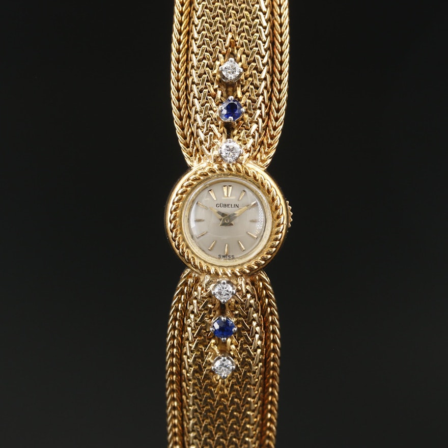 18K Gübelin Backwind Diamond and Sapphire Wristwatch