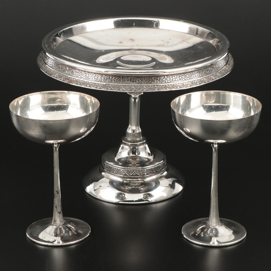 Aurora Silver Plate Centerpiece Compote and Italian Champagne Coupes