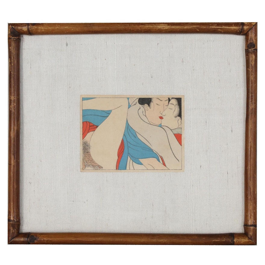 Japanese Shunga Ukiyo-e Woodblock Print, Early 20th Century