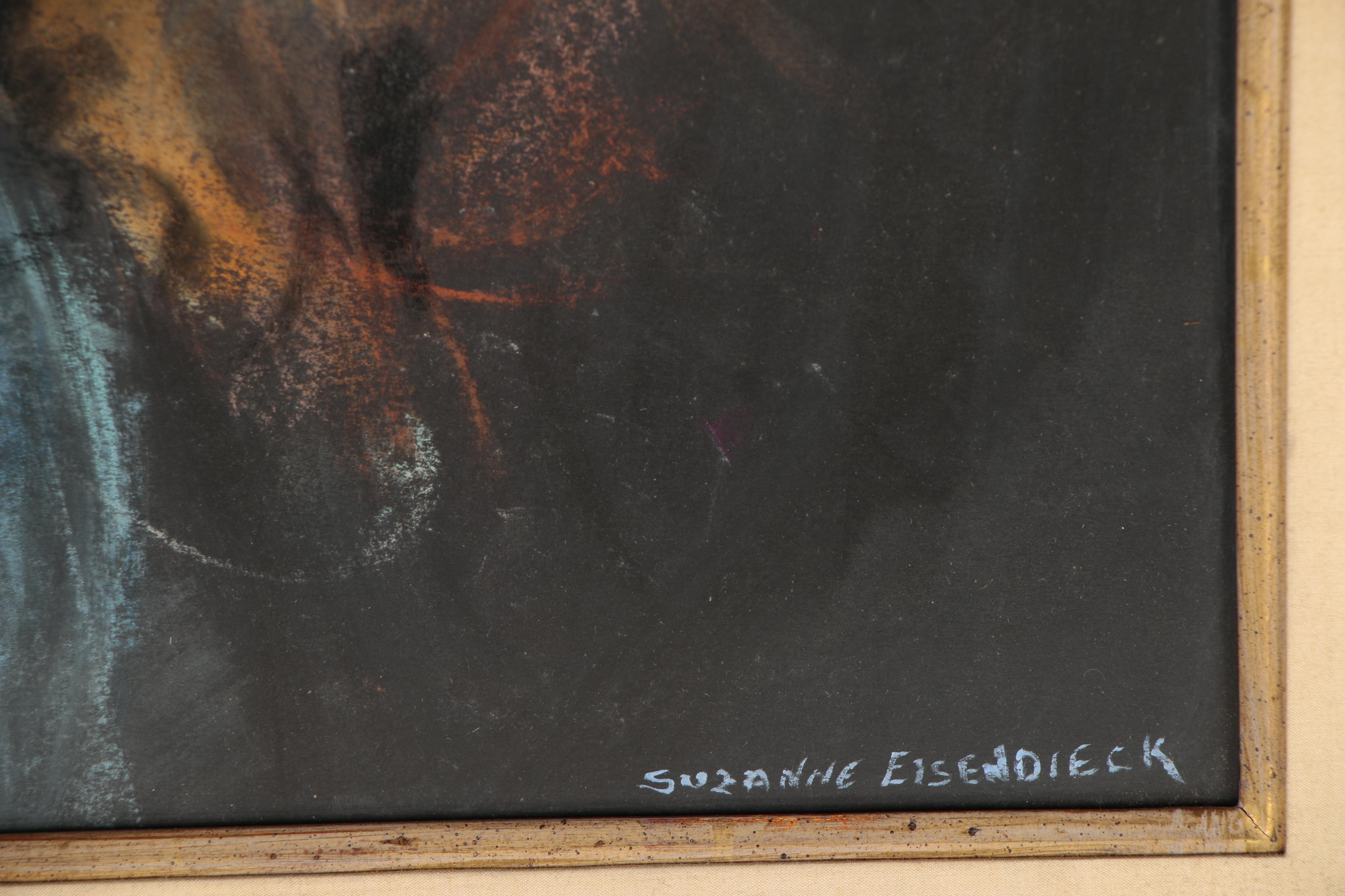 Pastel Drawing of Girl Wearing Floral Hat in the Style of Suzanne Eisendieck