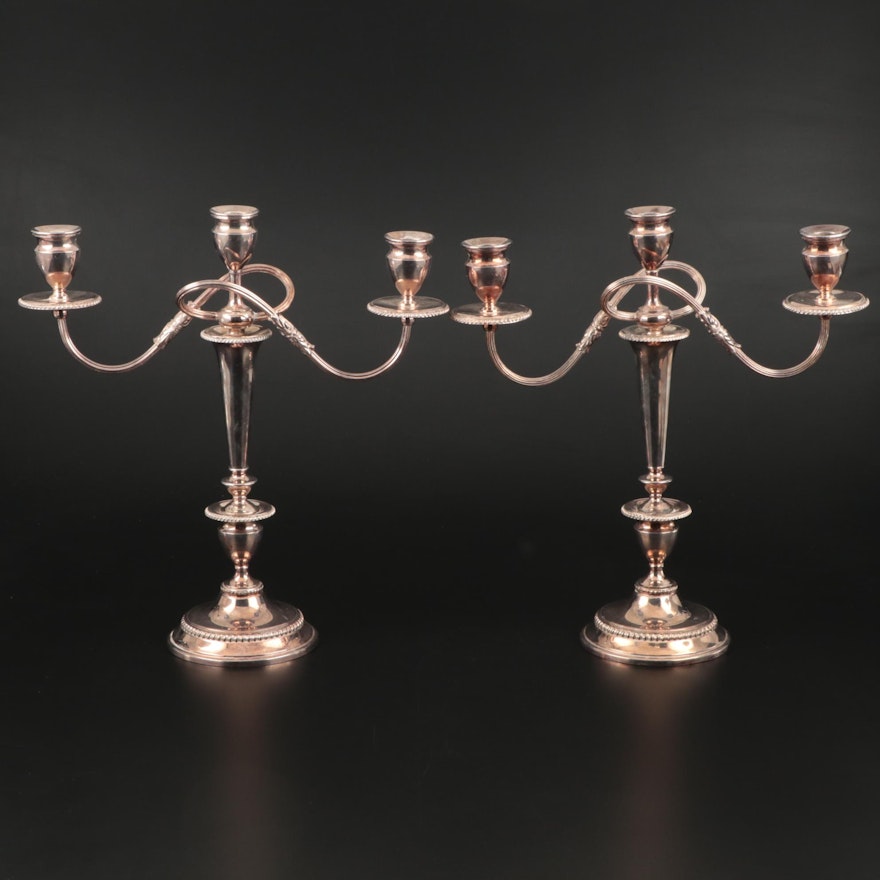 E.G. Webster & Son Silver Plate Convertible Candelabras, Early to Mid 20th C.