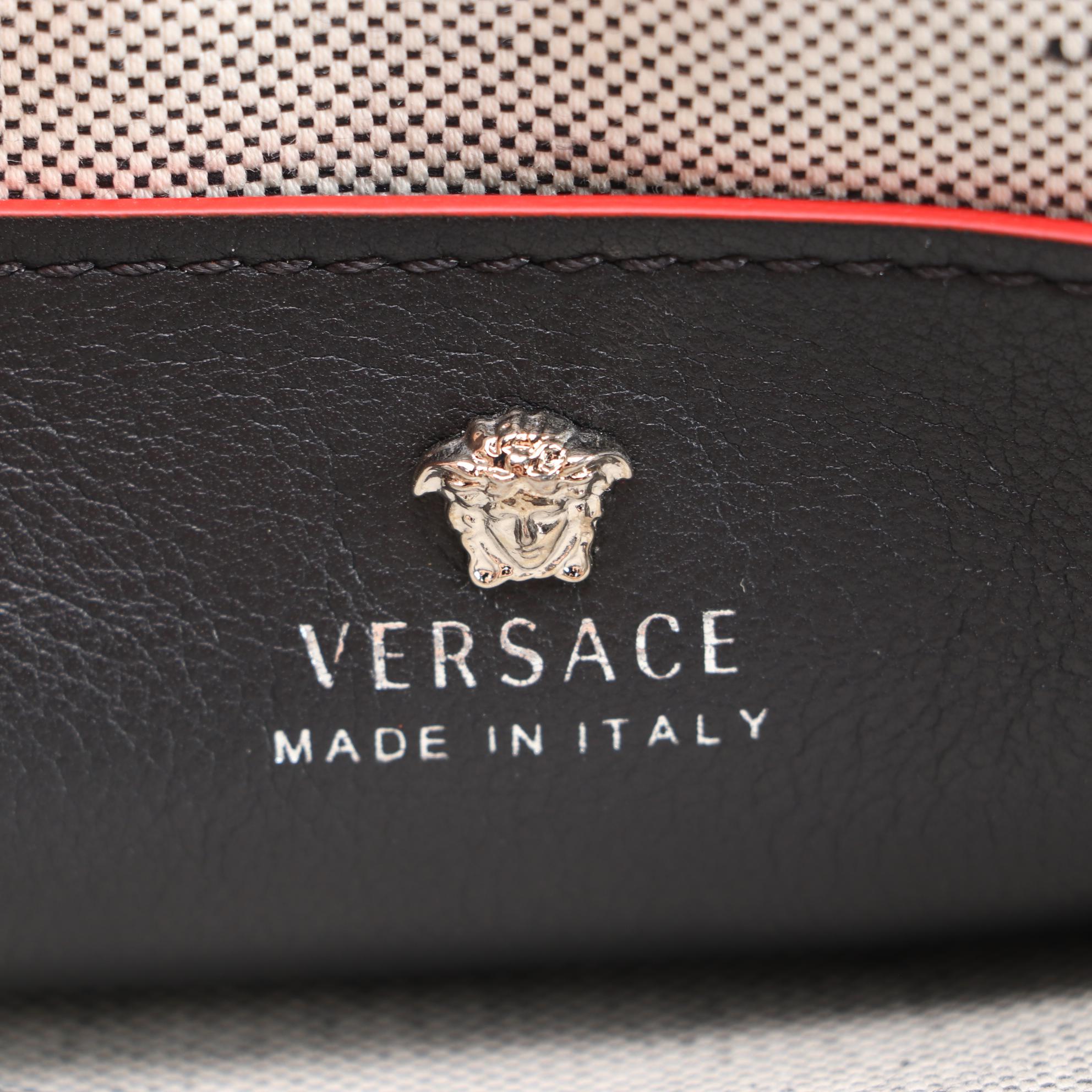 Versace DV One Chain Shoulder Bag in Black Leather with Red Trim