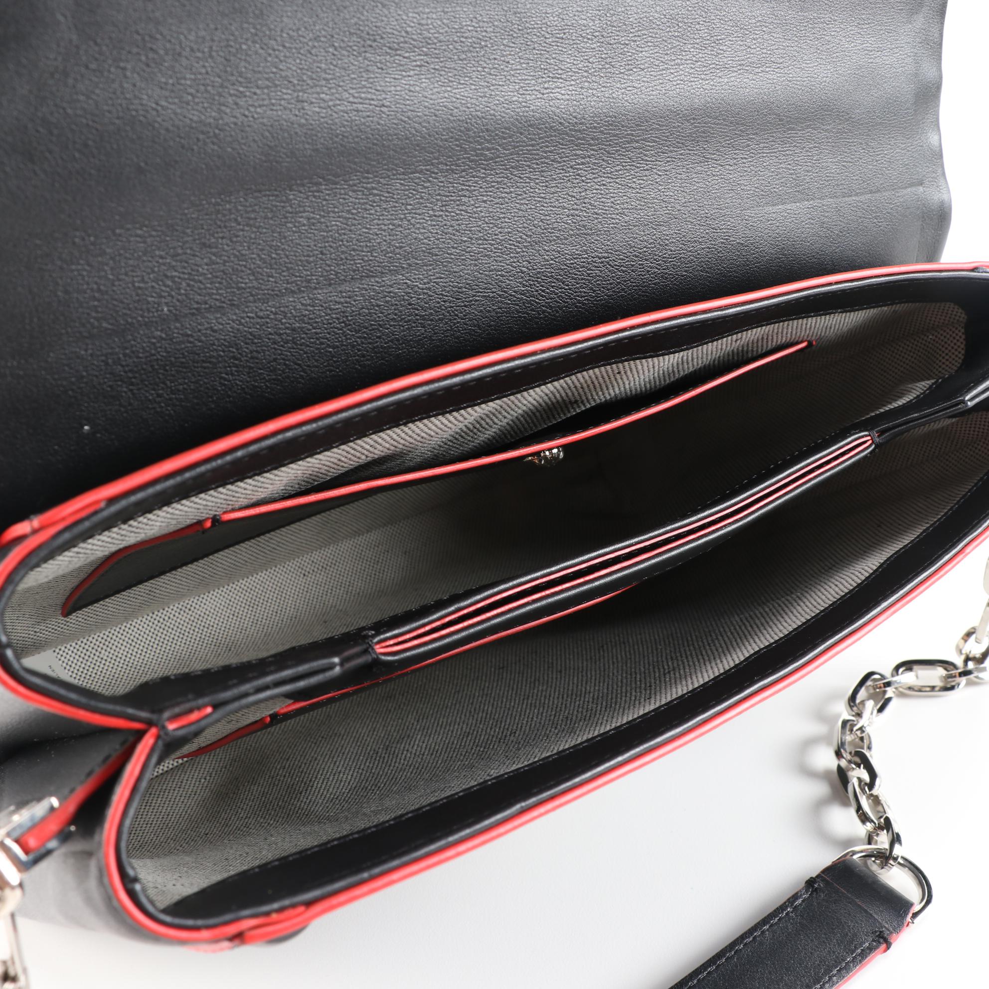 Versace DV One Chain Shoulder Bag in Black Leather with Red Trim