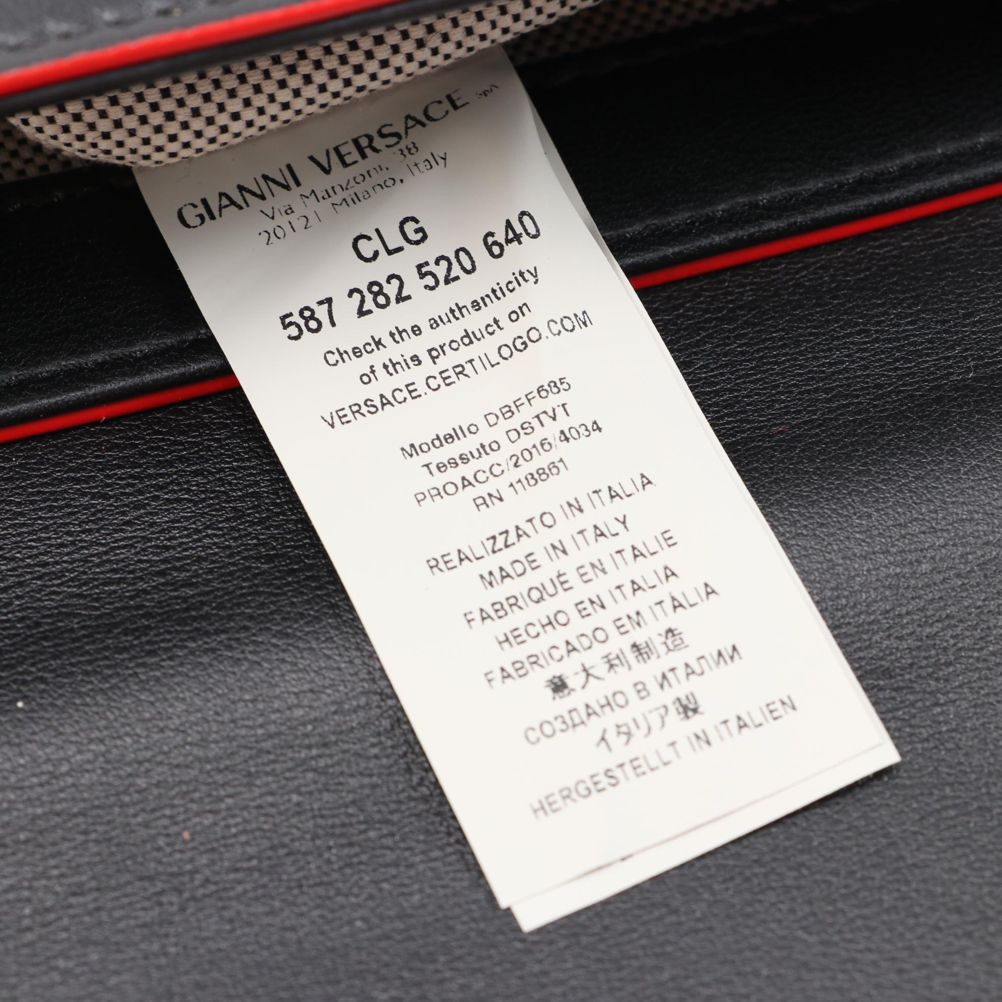 Versace DV One Chain Shoulder Bag in Black Leather with Red Trim