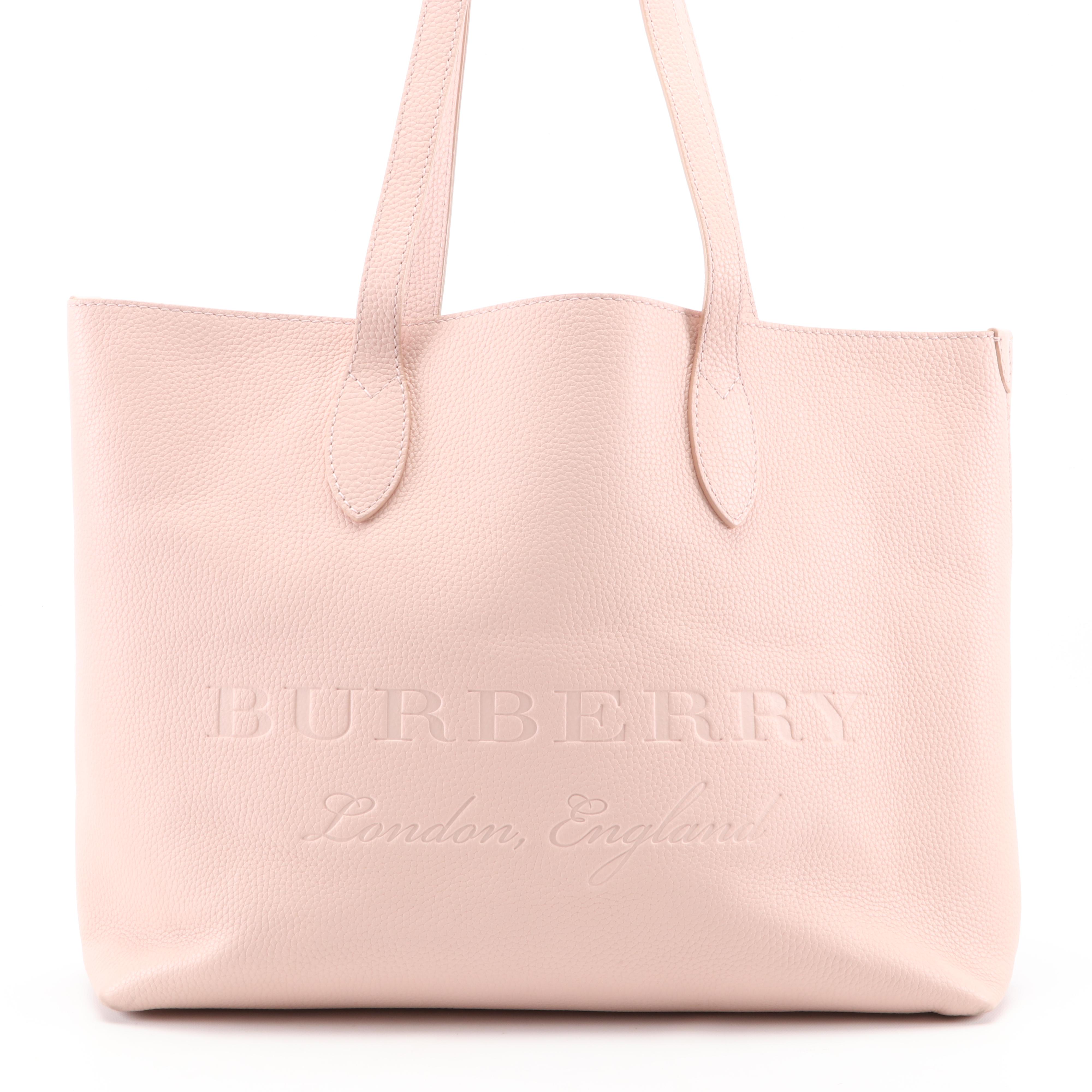 Burberry Remington Embossed Logo Tote in Blush Pink Grained Leather