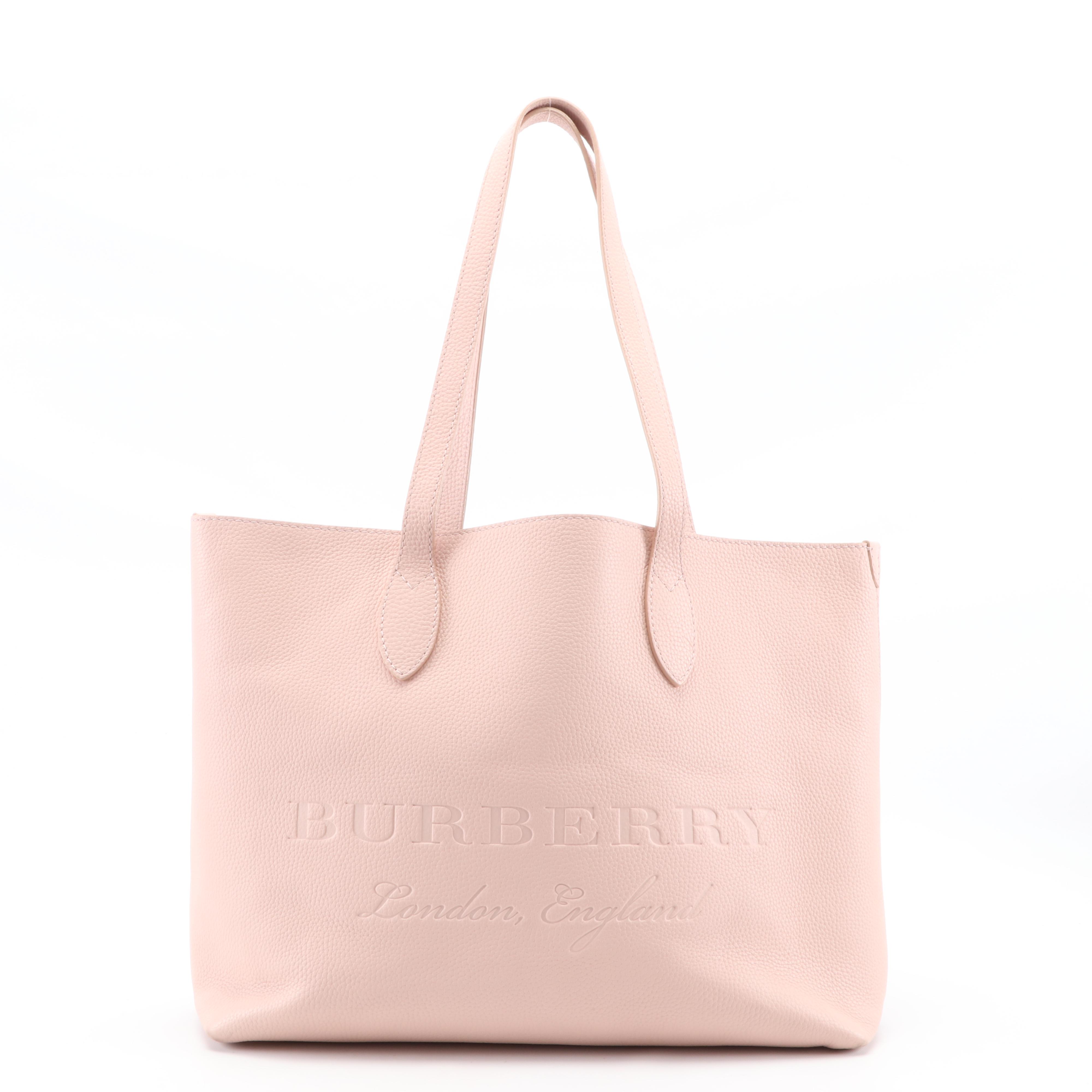 Burberry Remington Embossed Logo Tote in Blush Pink Grained Leather