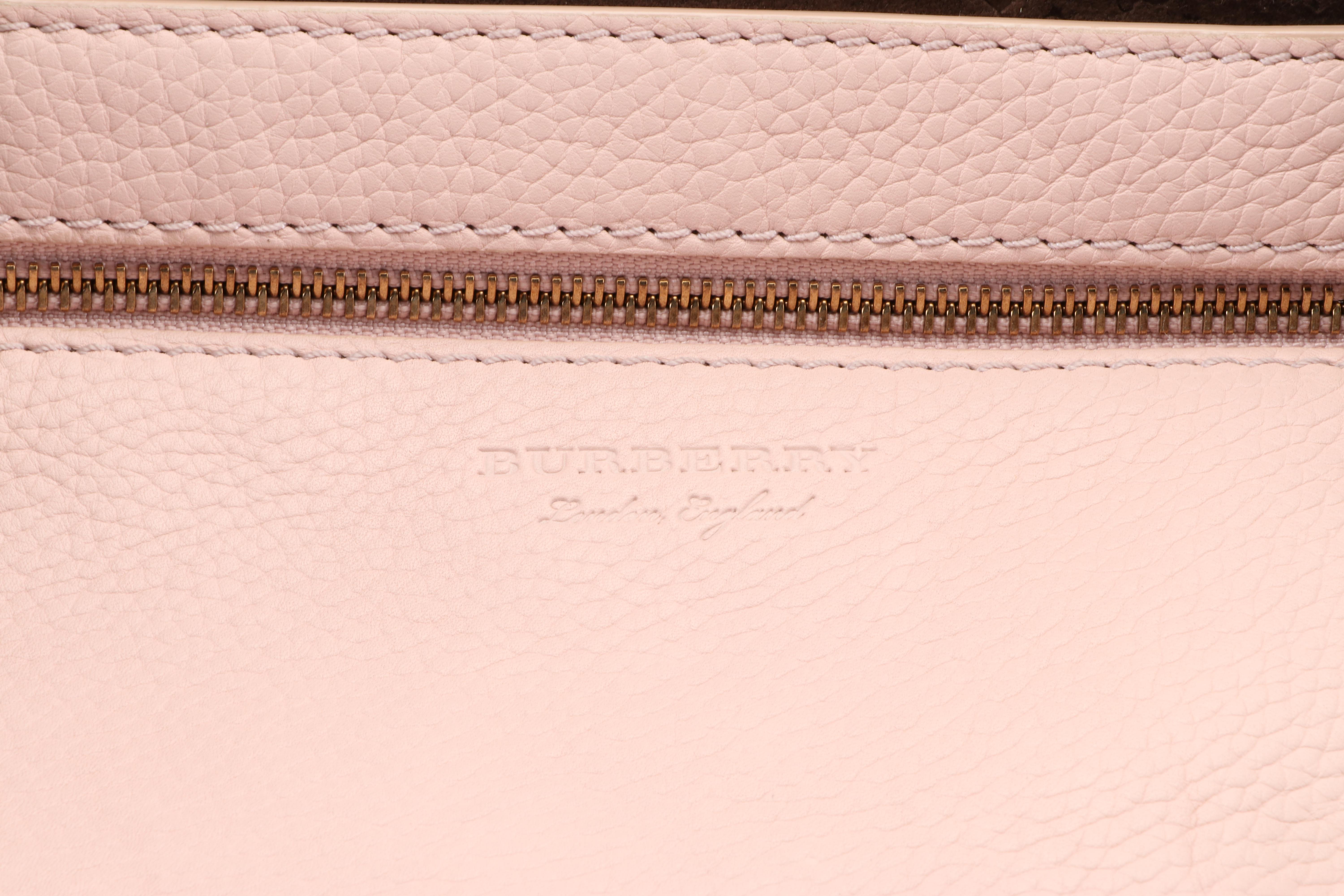 Burberry Remington Embossed Logo Tote in Blush Pink Grained Leather
