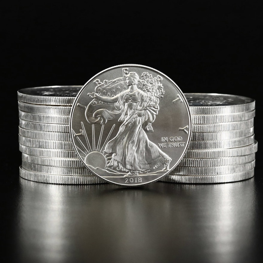 Mint Roll of Twenty 2018 American Silver Eagle Bullion Coins