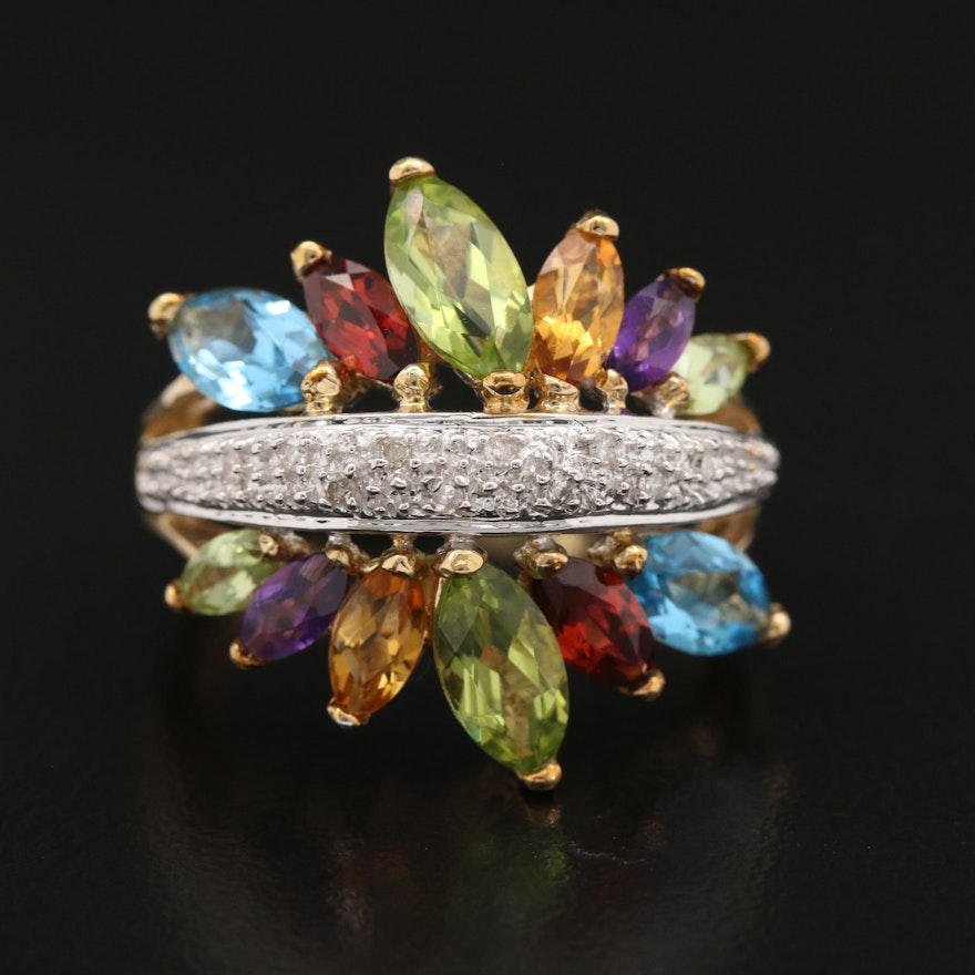 10K Gemstone Ring with Diamond Accents