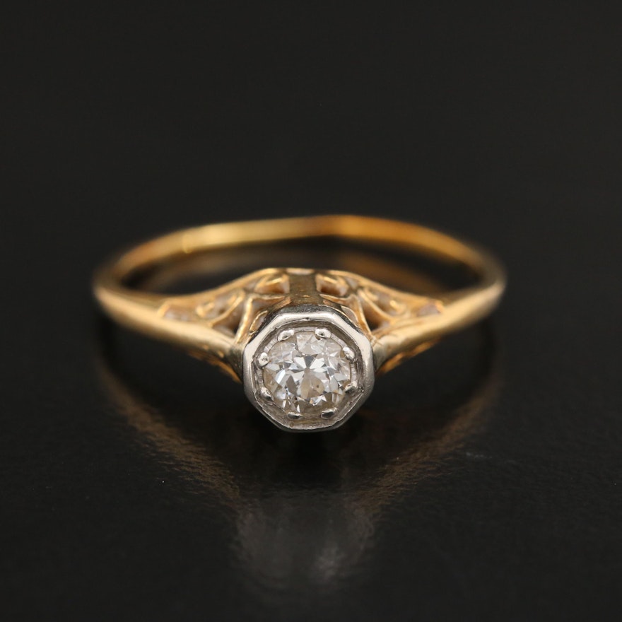 Art Nouveau 14K 0.18 CT Diamond Solitaire Ring