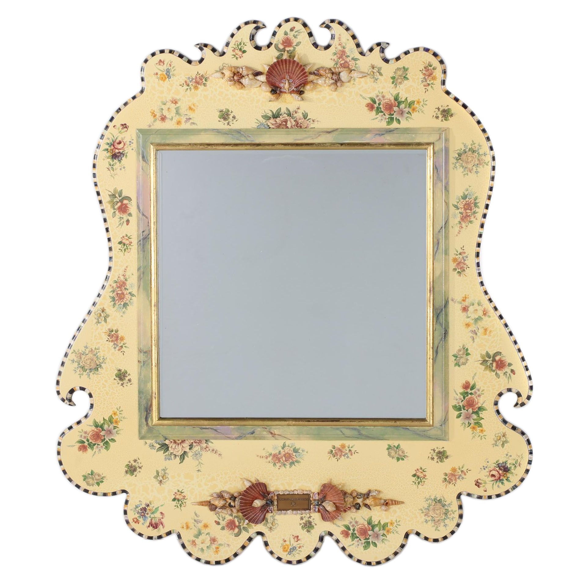 MacKenzie-Childs "Belvedere" Parcel-Gilt and Shell-Mounted Wall Mirror