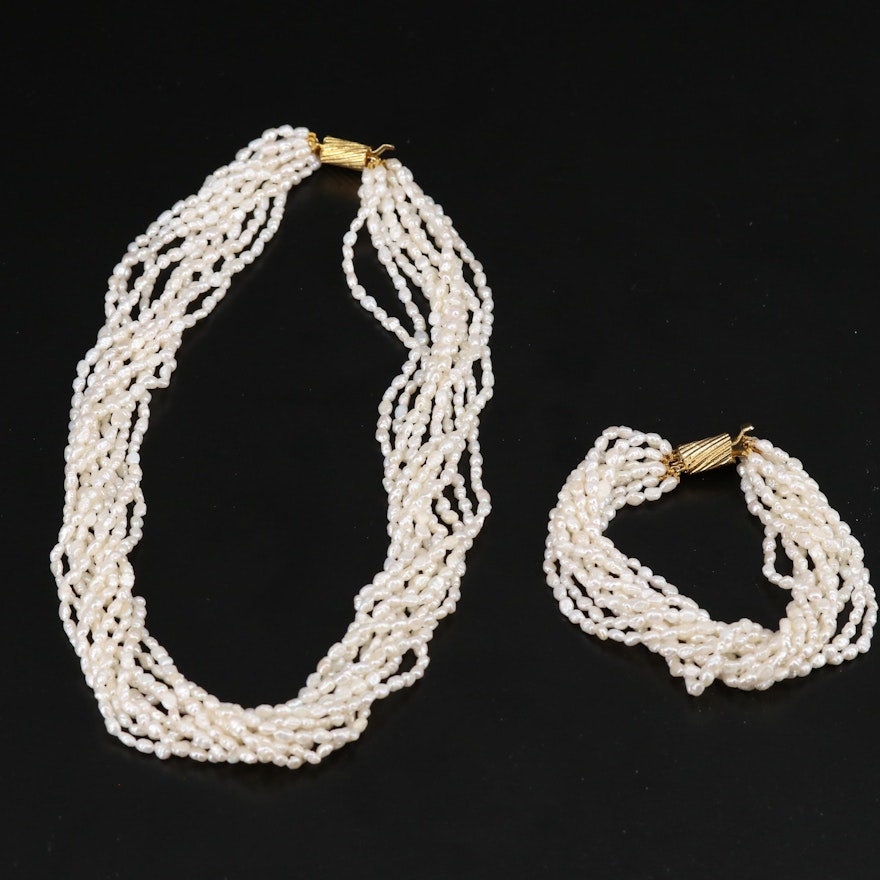 Pearl Torsade Necklace and Bracelet
