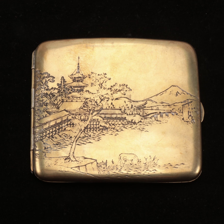 Japanese Mixed Metal Etched Cigarette Case