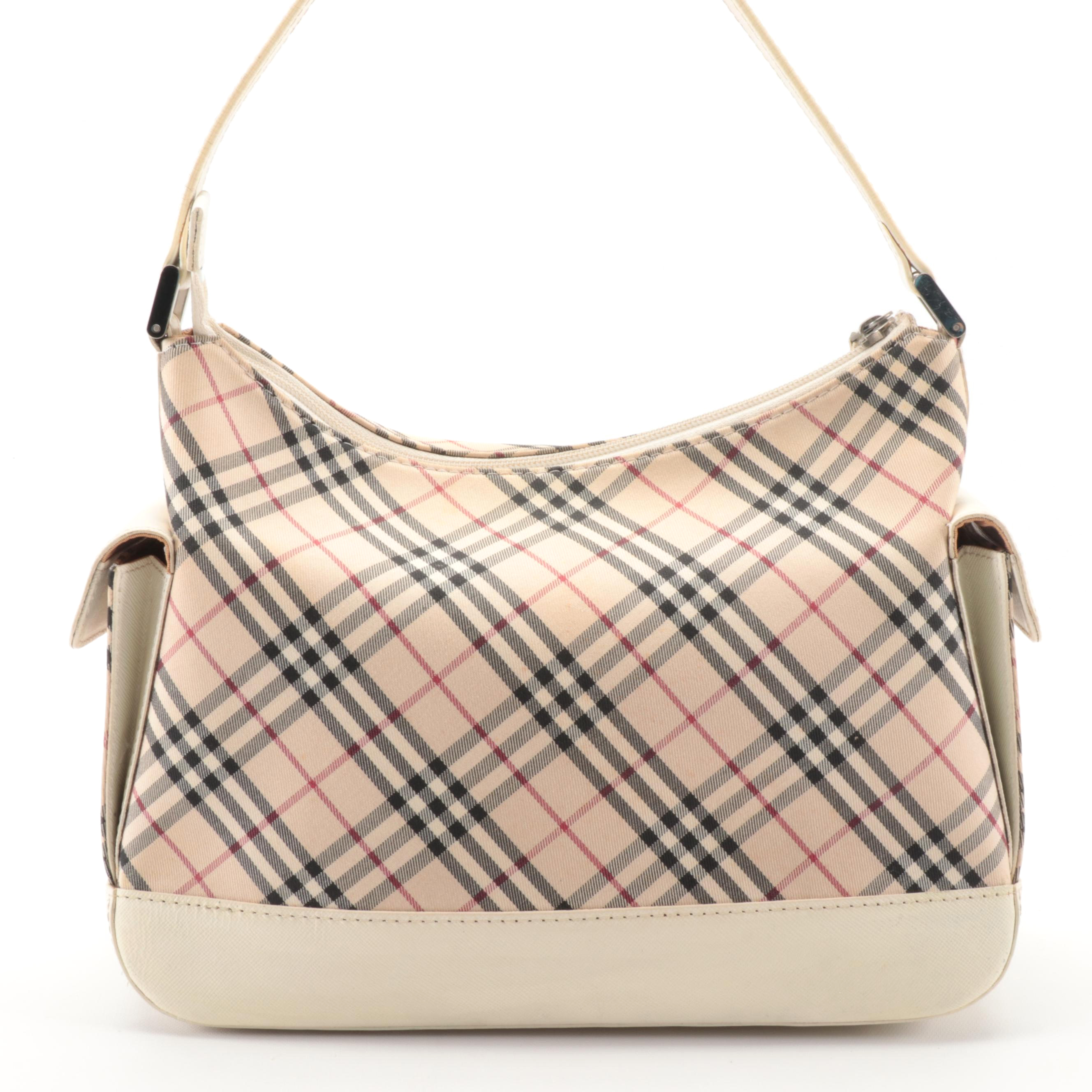 Burberry "Nova Check" and Off-White Saffiano Leather Shoulder Bag