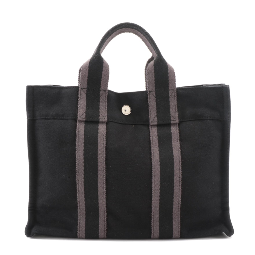 Hermès Fourre Tout Black and Gray Cotton Canvas PM Mini Tote