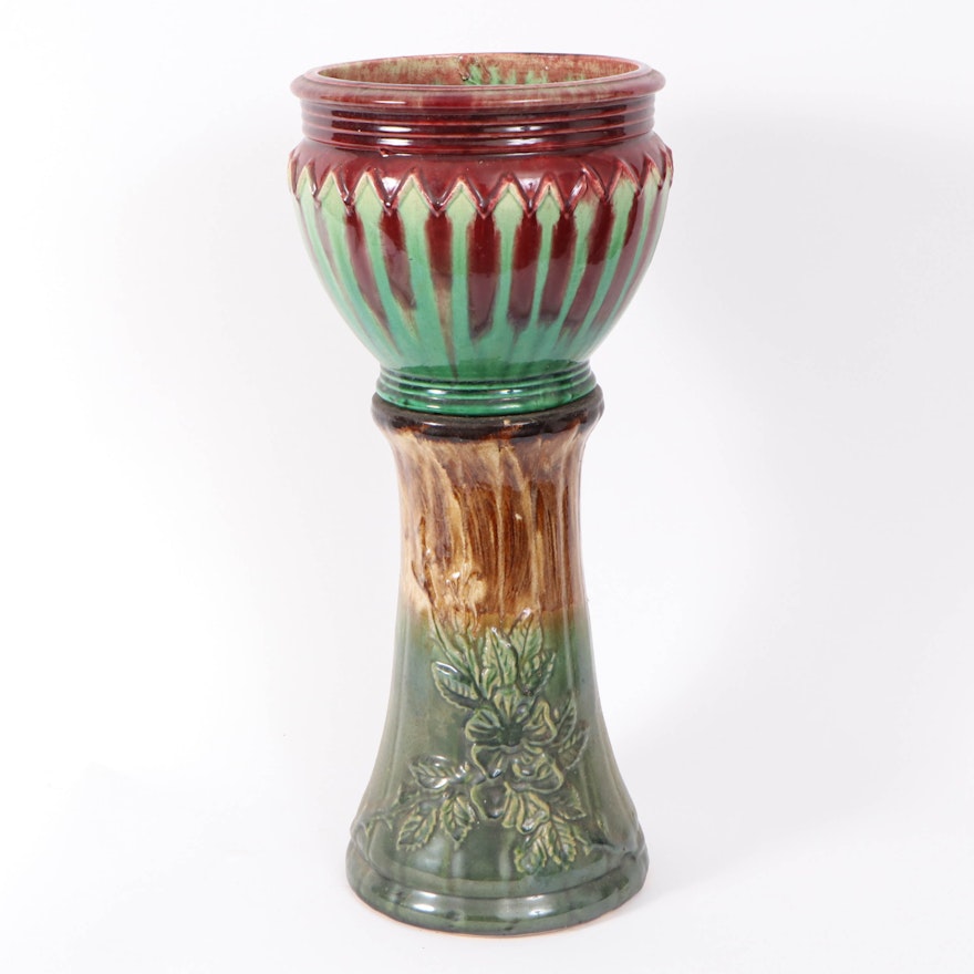 Ohio Art Pottery Majolica Jardinière with Married Base, Early 20th Century