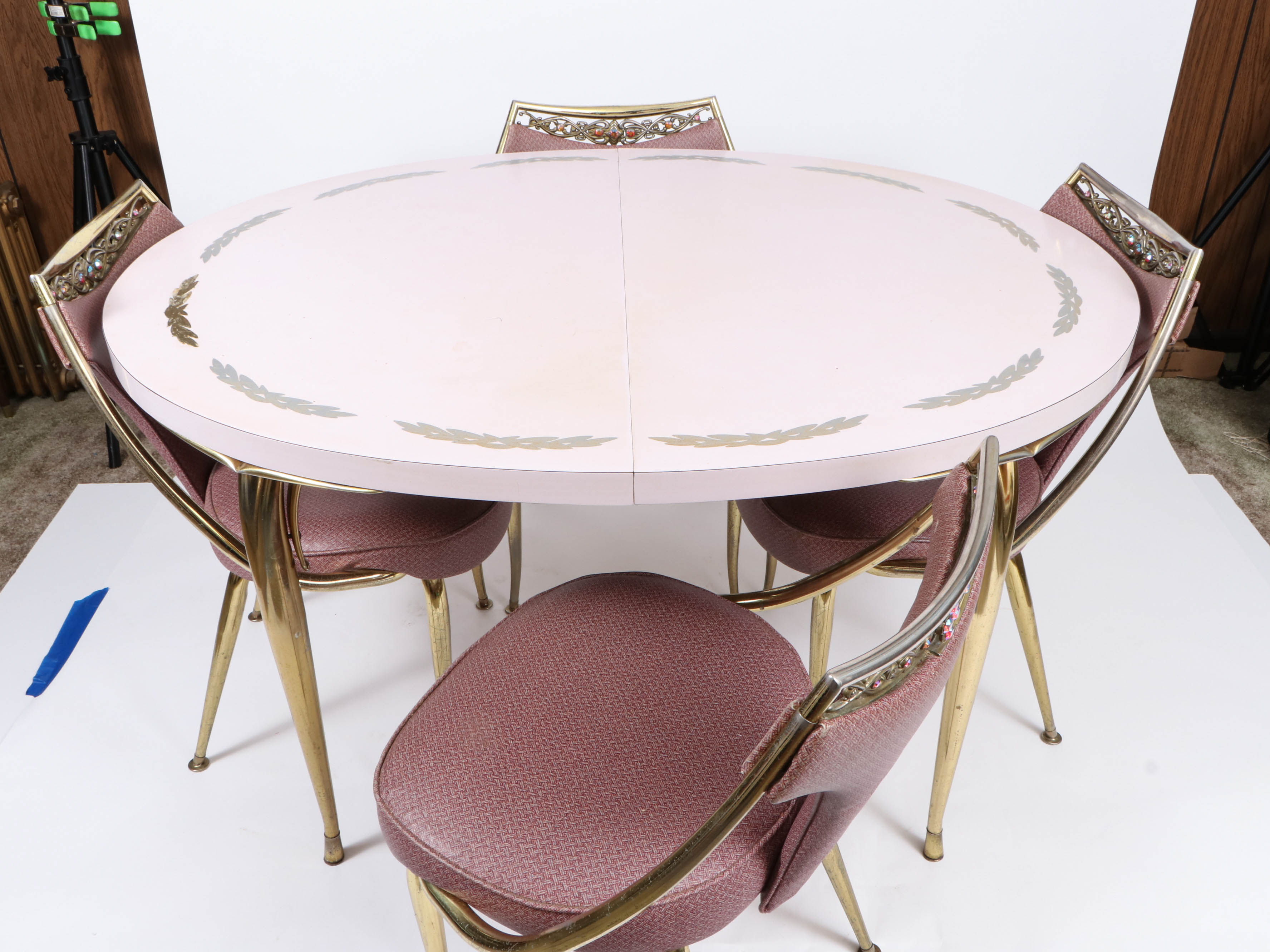 Virtue Brothers Mid Century Pink Bejeweled Chairs and Table Set