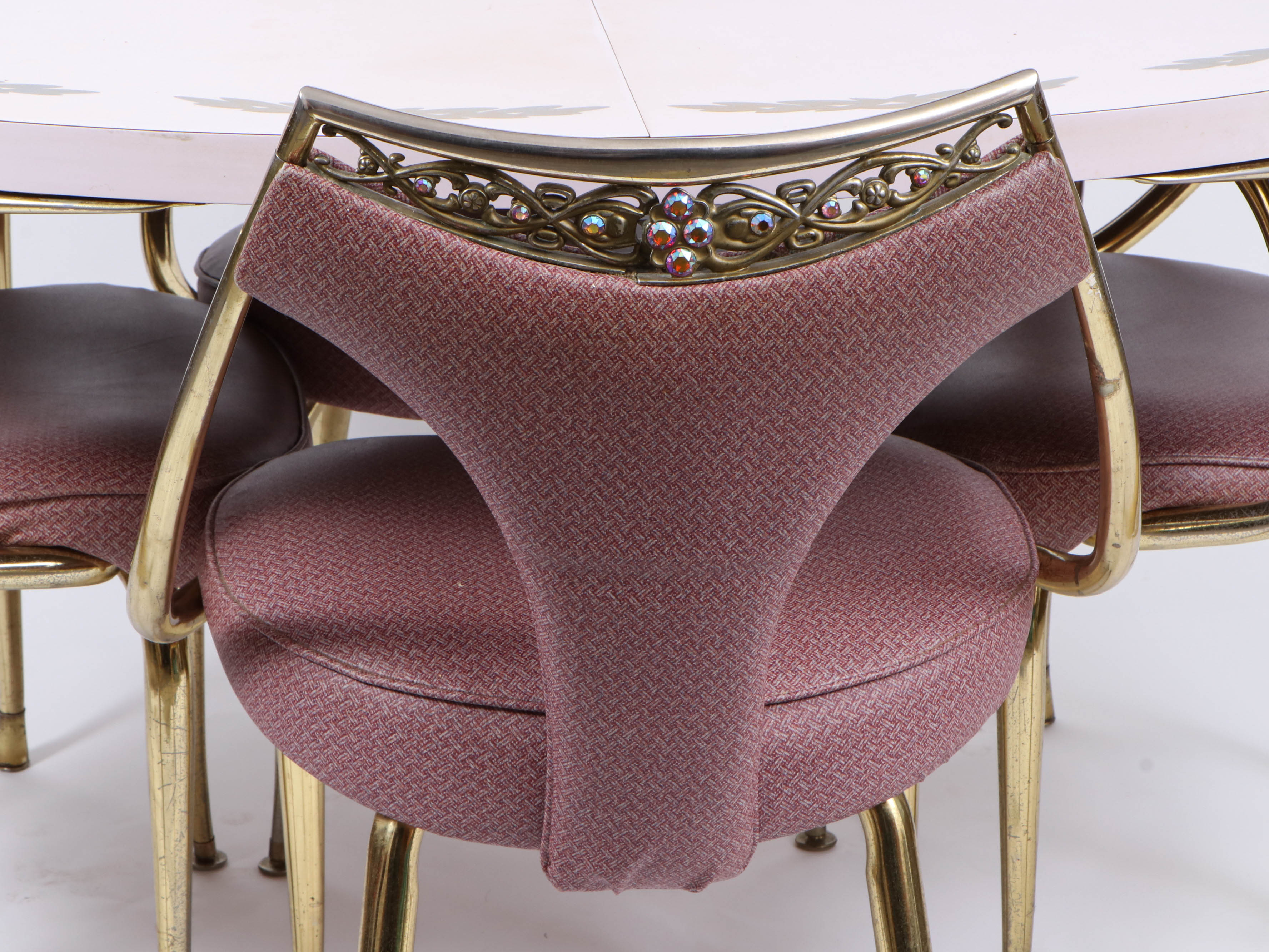 Virtue Brothers Mid Century Pink Bejeweled Chairs and Table Set