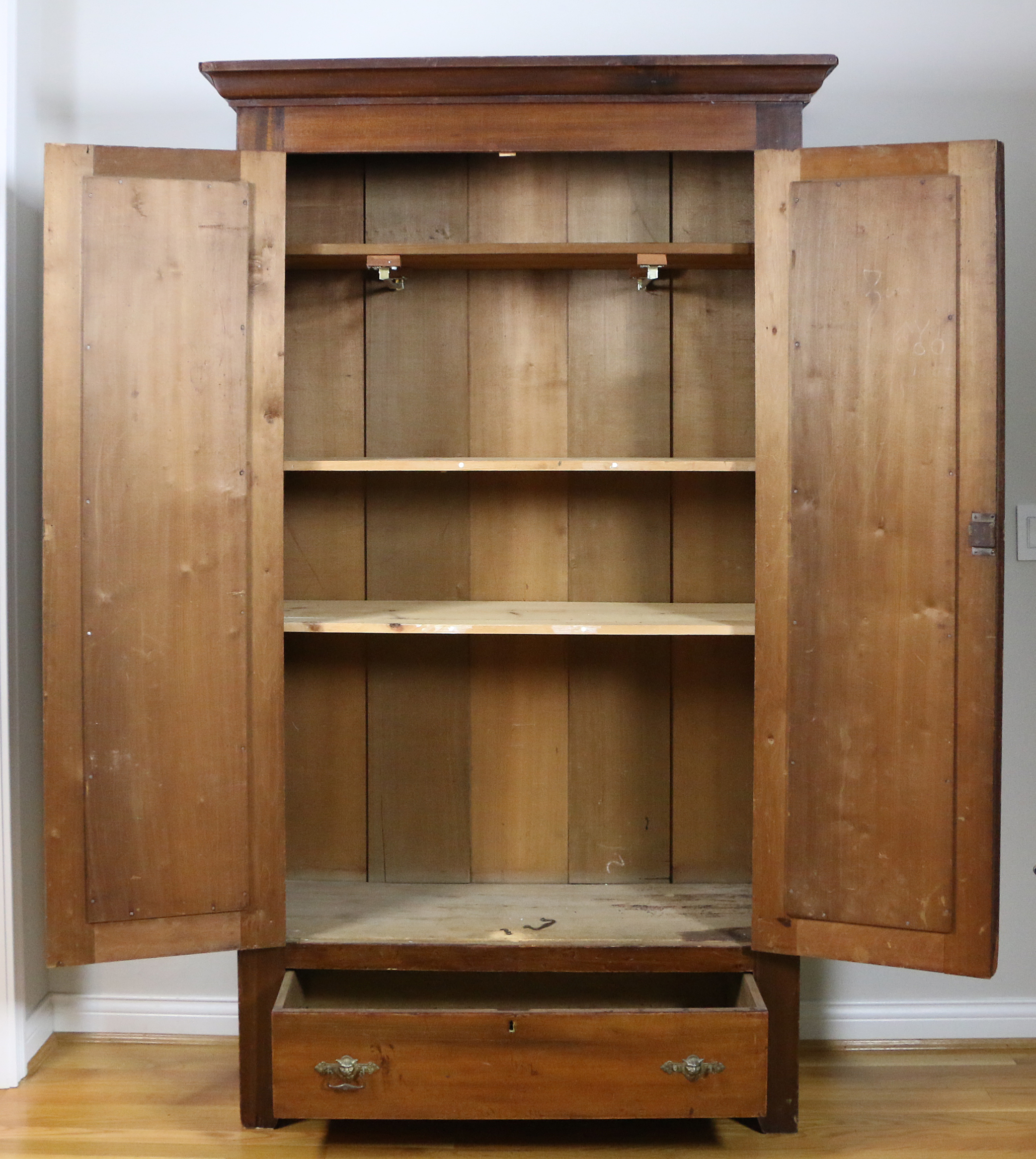 American Victorian Walnut-Finished Poplar Wardrobe, Mid to Late 19th Century