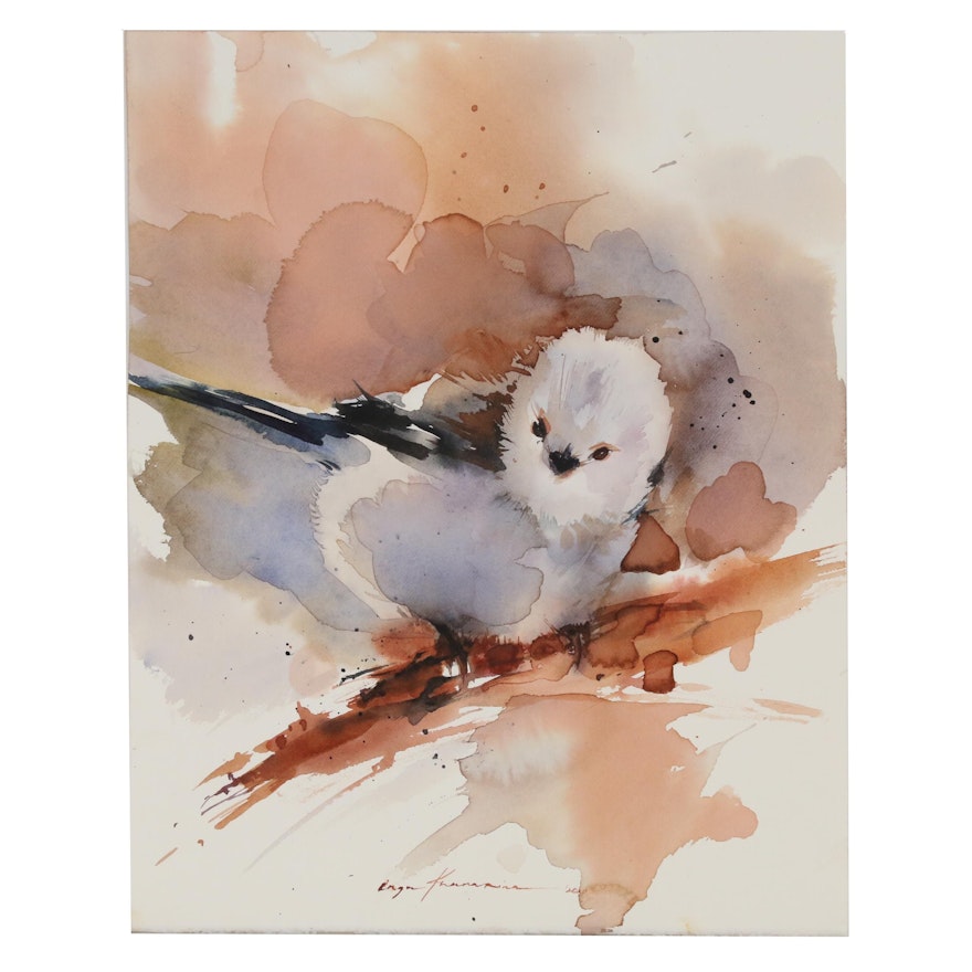 Inga Khanarina Watercolor Painting of White Bird, 2020