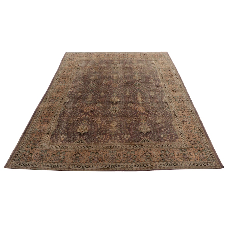 9'9 x 12'8 Hand-Knotted Persian Tabriz Room-Size Rug, Early to Mid-20th Century