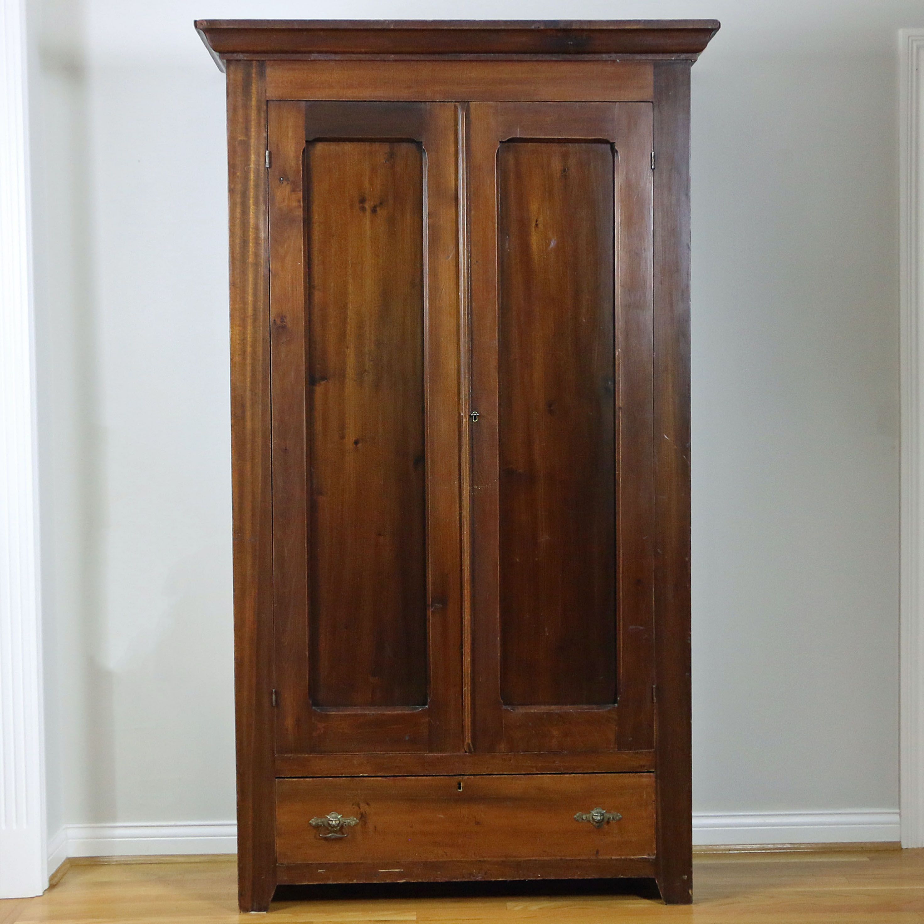 American Victorian Walnut-Finished Poplar Wardrobe, Mid to Late 19th Century