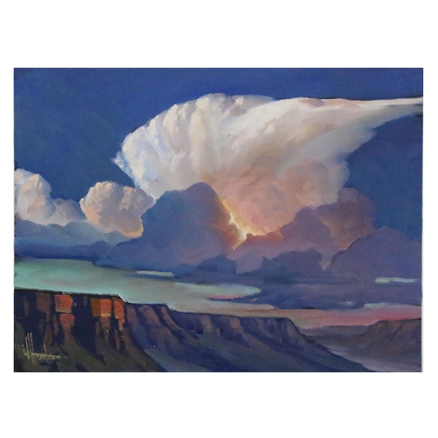 William Hawkins Landscape Oil Painting of Sunset, 21st Century