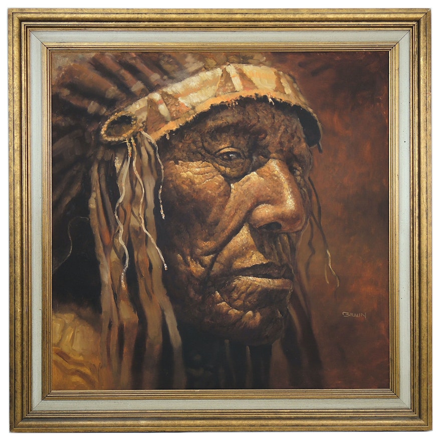 Jorge Braun Tarallo Native American Chief Oil Portrait