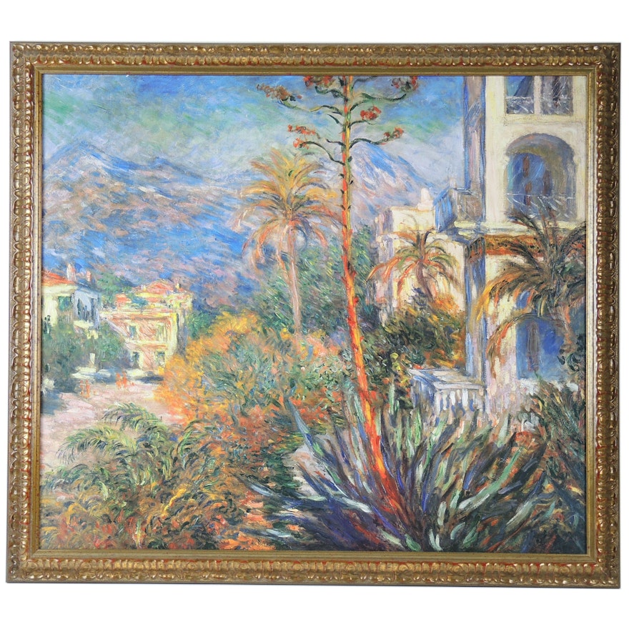 Embellished Offset Lithograph after Claude Monet "Villas in Bordighera, Italy"