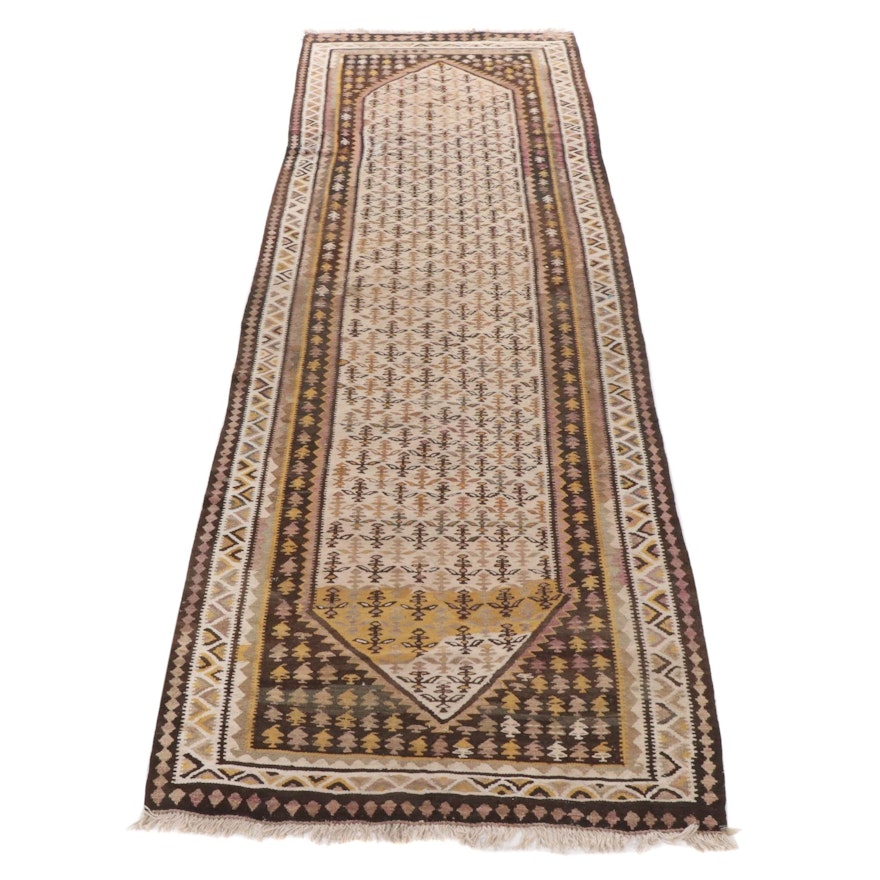 4'3 x 13'7 Handwoven Persian North West Persia Kilim Wide Runner, 1940s