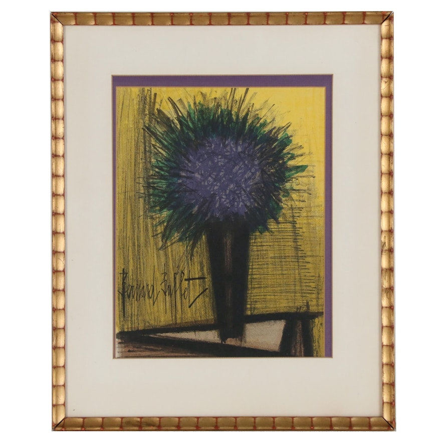 Bernard Buffet Color Lithograph "The Purple Bouquet of Flowers", 1967