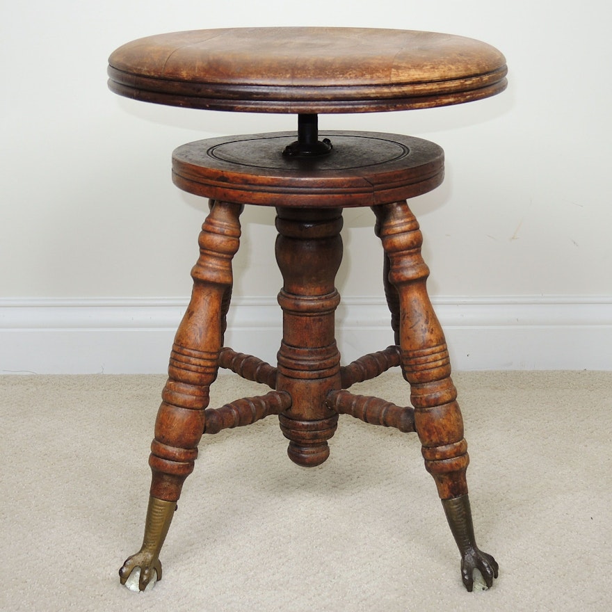 Victorian Adjustable Piano Stool with Claw and Ball Feet, Late 19th Century